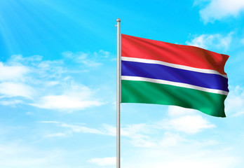Gambia flag waving sky background 3D illustration