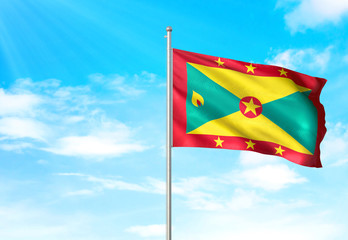 Grenada flag waving sky background 3D illustration