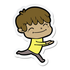 sticker of a cartoon happy boy