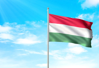 Hungary flag waving sky background 3D illustration