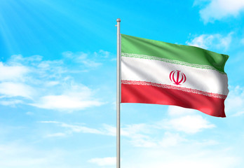 Iran flag waving sky background 3D illustration