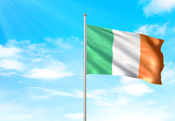 Ireland flag waving sky background 3D illustration