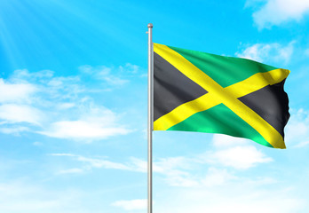 Jamaica flag waving sky background 3D illustration