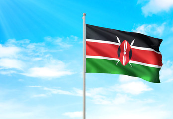 Kenya flag waving sky background 3D illustration