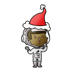 laughing gradient cartoon of a astronaut wearing santa hat