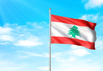Lebanon flag waving sky background 3D illustration