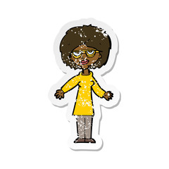 retro distressed sticker of a cartoon woman wearing glasses