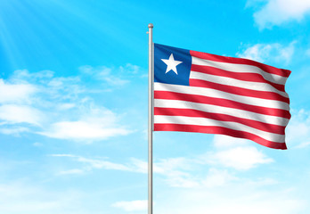 Liberia flag waving sky background 3D illustration