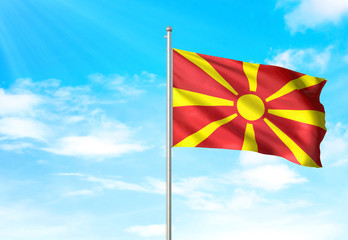 Macedonia flag waving sky background 3D illustration