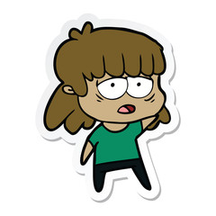 sticker of a cartoon tired woman