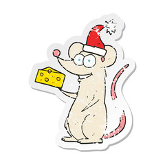 retro distressed sticker of a cartoon christmas mouse