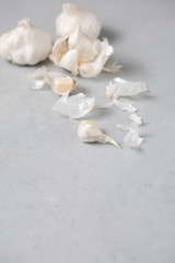 Garlic Bulbs with Garlic Clove on Gray Counter
