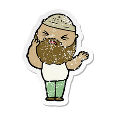 distressed sticker of a cartoon man with beard