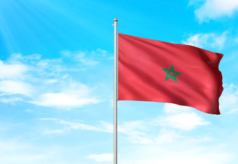 Fototapeta na wymiar Morocco flag waving sky background 3D illustration