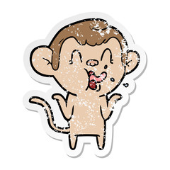 distressed sticker of a crazy cartoon monkey