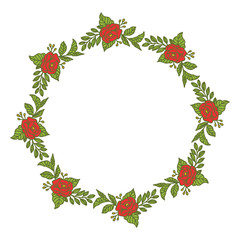 Vector illustration frame flower rose red isolated white background