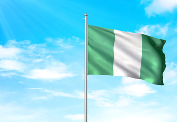 Nigeria flag waving sky background 3D illustration