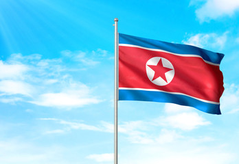 North Korea flag waving sky background 3D illustration
