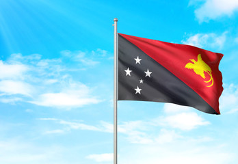Papua New Guinea flag waving sky background 3D illustration