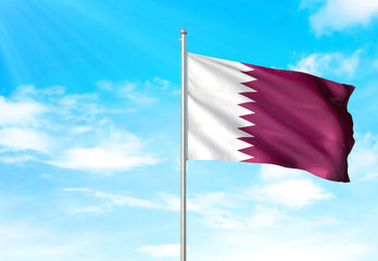 Qatar flag waving sky background 3D illustration