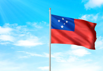 Samoa flag waving sky background 3D illustration