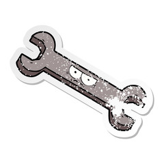 distressed sticker of a cartoon angry tool