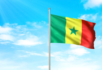 Senegal flag waving sky background 3D illustration