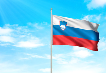 Slovenia flag waving sky background 3D illustration