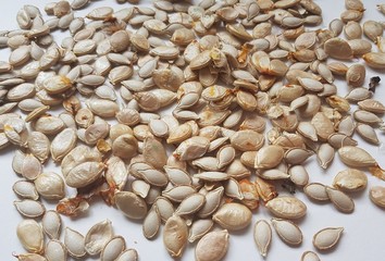 Pumpkin seeds. / Dried pumpkin seeds.