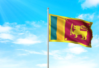 Sri Lanka flag waving sky background 3D illustration