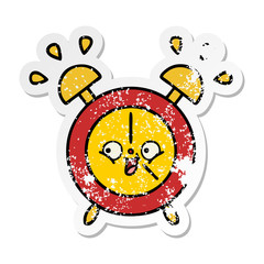 distressed sticker of a cute cartoon alarm clock