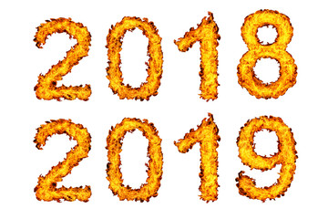 New Year 2018 - 2019 made from fire flame
