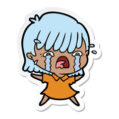 sticker of a cartoon girl crying