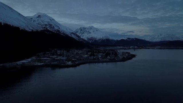 Low tide and calm evening over Seward Alaska in the winter