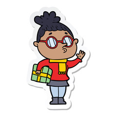 sticker of a cartoon woman wearing glasses