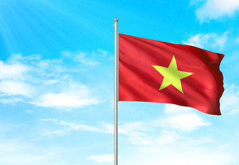 Vietnam flag waving sky background 3D illustration