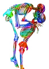 Naklejka na ściany i meble Skeletons of man and woman in the pose of lovers in multicolored abstract style illustration Isolated on white background
