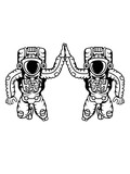 astronaut 2 freunde team paar weltall kosmonaut raumfahrer raumschiff rakete science fiction weltraumfahrer forscher fliegen schweben schwerelos raumanzug zukunft comic cartoon design