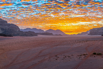 Sunrise over Wadi Rum desert in Jordan