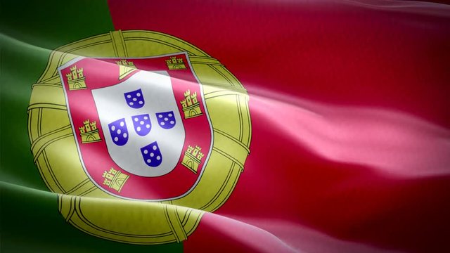 Bandeira realística de Portugal balançando ao vento com textura de tecido altamente detalhada