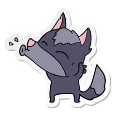 sticker of a howling wolf cartoon