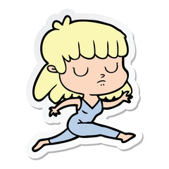 sticker of a cartoon indifferent woman running
