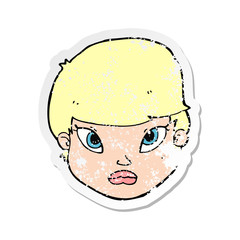 retro distressed sticker of a cartoon serious face