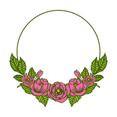 Vector illustration beautiful rose pink wreath frame with ornate green leaves