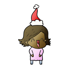 gradient cartoon of a laughing woman wearing santa hat
