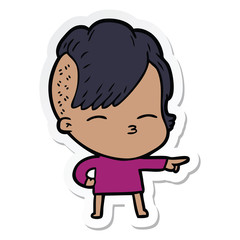 sticker of a cartoon squinting girl