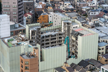 Detroyed Building among Tokyo Cityscape from bunkyo civic tover, japan,  Shinjuku building...