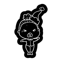 cartoon icon of a angry old woman wearing santa hat