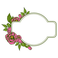 Vector illustration design template rose pink flower frame with green leaves
