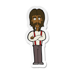 sticker of a cartoon long mustache man with folded arms